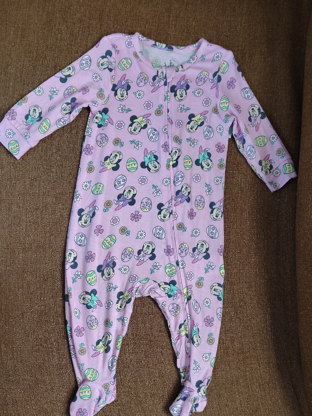 Disney Pink Minnie Mouse Floral Footed One-Piece